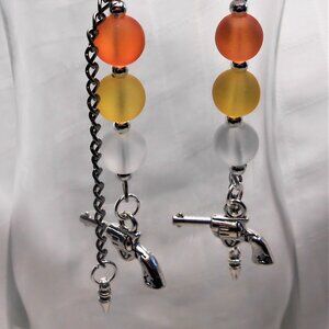 No. 1 Handmade earrings with Tibetan silver 3D revolvers charms